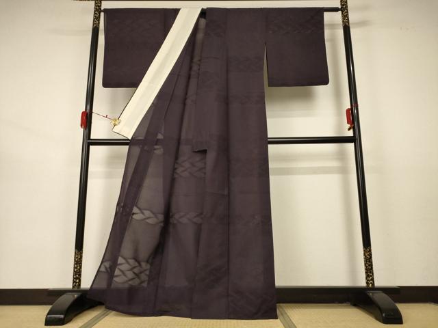 平和屋着物＊夏物 色無地 絽 紫黒色 正絹 逸品 AABA9426jd