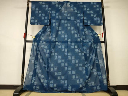 平和屋着物＊夏物 小紋 紗 幾何学文 AABA9429jd