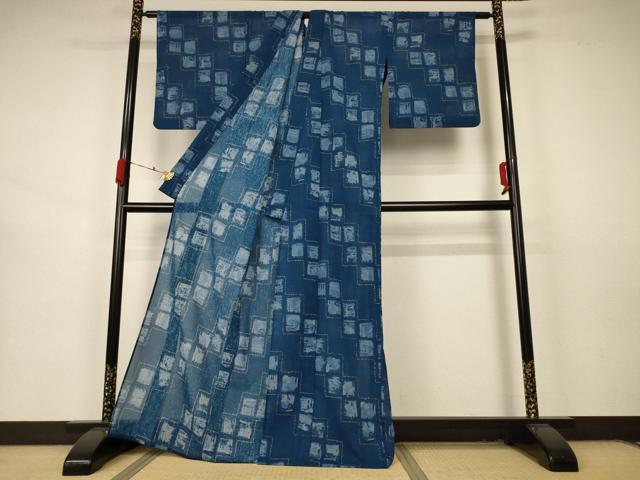 平和屋着物＊夏物 小紋 紗 幾何学文 AABA9429jd