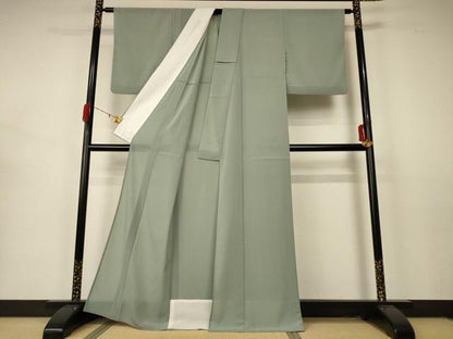 平和屋着物＊夏物 色無地 絽 山葵色 洗える着物 AABA9435jd