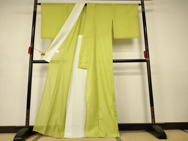 平和屋着物＊夏物 色無地 紗 鶸色 洗える着物 AABA9440jd