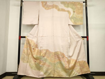 平和屋着物●訪問着 刺繍 流水花文 金彩 正絹 逸品 AABA9443ck