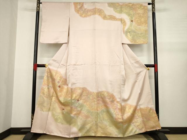 平和屋着物●訪問着 刺繍 流水花文 金彩 正絹 逸品 AABA9443ck