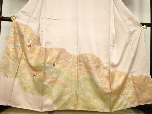 平和屋着物●訪問着 刺繍 流水花文 金彩 正絹 逸品 AABA9443ck