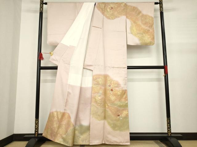 平和屋着物●訪問着 刺繍 流水花文 金彩 正絹 逸品 AABA9443ck