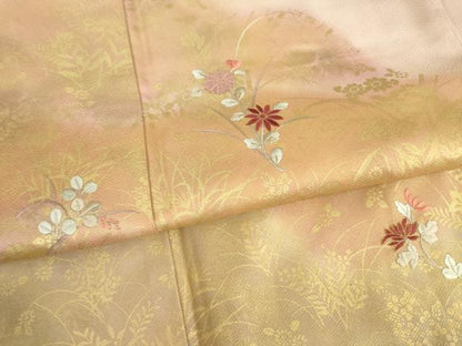 平和屋着物●訪問着 刺繍 流水花文 金彩 正絹 逸品 AABA9443ck