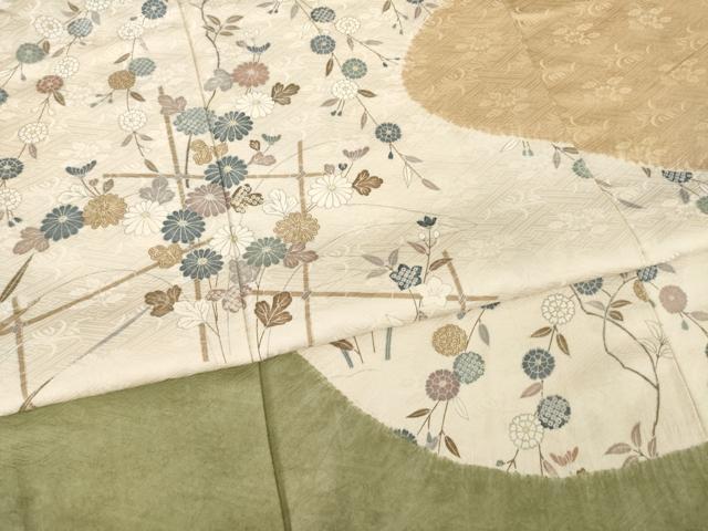 平和屋着物●訪問着　絞り　流水枝花文　正絹　逸品　AABA9455ck