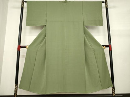 平和屋着物●上質な色無地　海松色　正絹　逸品　AABA9468ck
