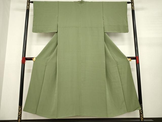 平和屋着物●上質な色無地　海松色　正絹　逸品　AABA9468ck