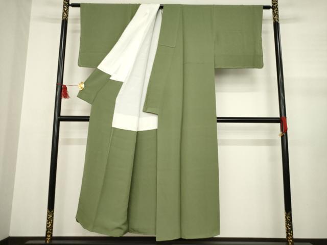 平和屋着物●上質な色無地　海松色　正絹　逸品　AABA9468ck