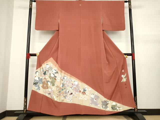 平和屋着物●友禅作家の巨匠 浅井青仁 色留袖 童子 金彩 正絹 逸品 AABA9473ck