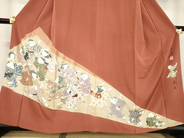 平和屋着物●友禅作家の巨匠 浅井青仁 色留袖 童子 金彩 正絹 逸品 AABA9473ck
