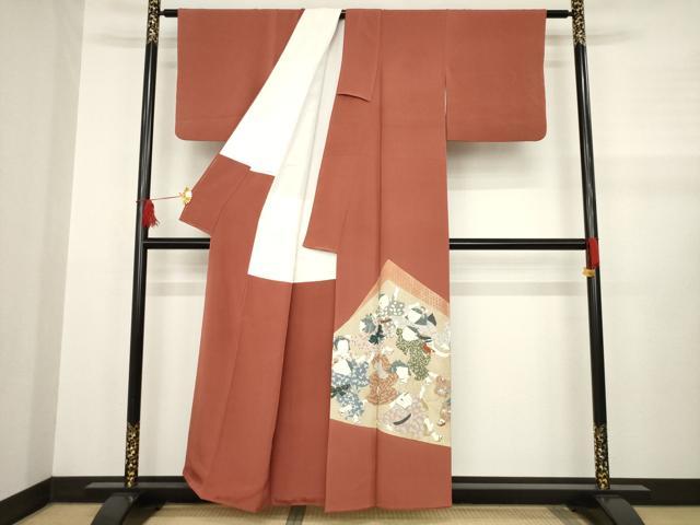 平和屋着物●友禅作家の巨匠 浅井青仁 色留袖 童子 金彩 正絹 逸品 AABA9473ck