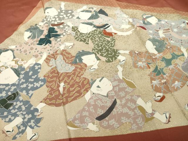 平和屋着物●友禅作家の巨匠 浅井青仁 色留袖 童子 金彩 正絹 逸品 AABA9473ck