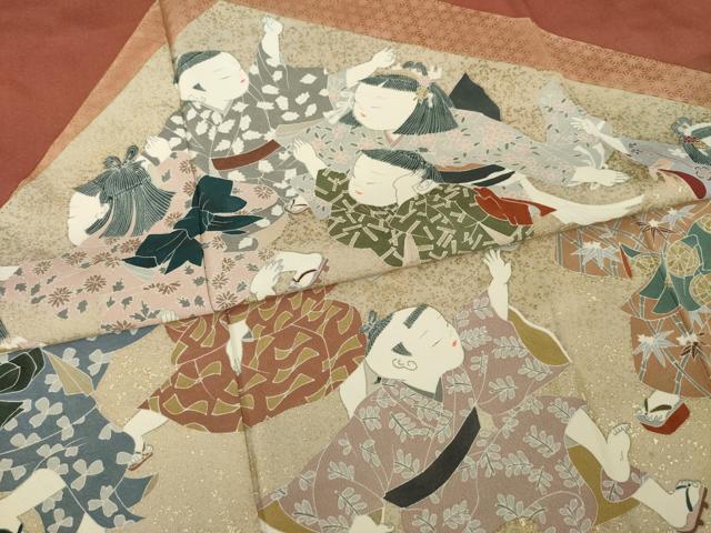 平和屋着物●友禅作家の巨匠 浅井青仁 色留袖 童子 金彩 正絹 逸品 AABA9473ck