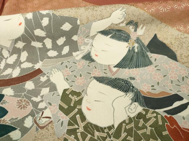 平和屋着物●友禅作家の巨匠 浅井青仁 色留袖 童子 金彩 正絹 逸品 AABA9473ck