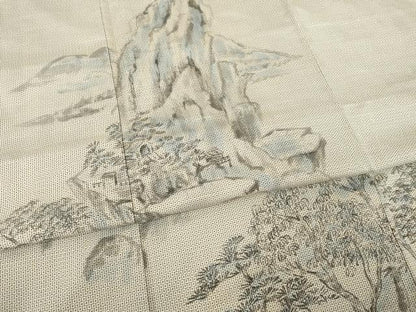 平和屋着物●本場大島紬　訪問着　手描き　白大島　100亀甲　総詰め　風景文　正絹　逸品　AABA9476ck
