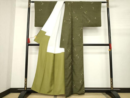 平和屋着物●上質な紬 幾何学文様 正絹 逸品 AABA9481ck