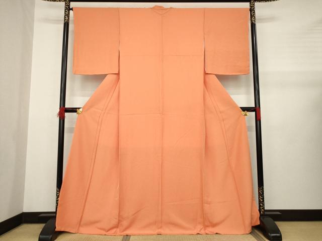 平和屋着物●上質な色無地　小花地紋　纁色　正絹　逸品　AABA9485ck