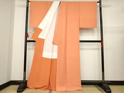 平和屋着物●上質な色無地　小花地紋　纁色　正絹　逸品　AABA9485ck