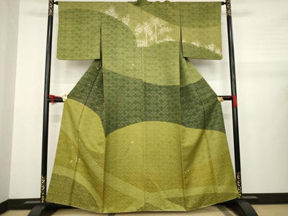 平和屋着物●訪問着　作家物　笹竹文　青海波　金糸　胴抜き仕立て　正絹　逸品　AABA9498ck