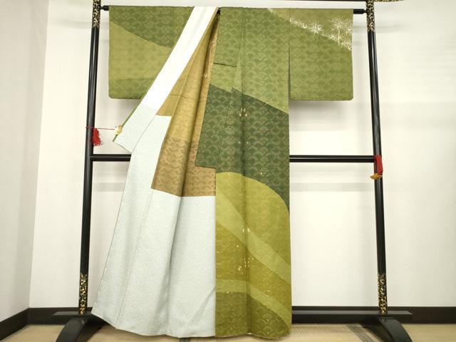 平和屋着物●訪問着　作家物　笹竹文　青海波　金糸　胴抜き仕立て　正絹　逸品　AABA9498ck