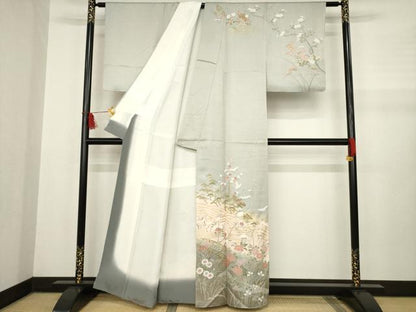 平和屋着物●訪問着 飛鶴風景花文 暈し染め 金彩 正絹 逸品 AABA9508ck