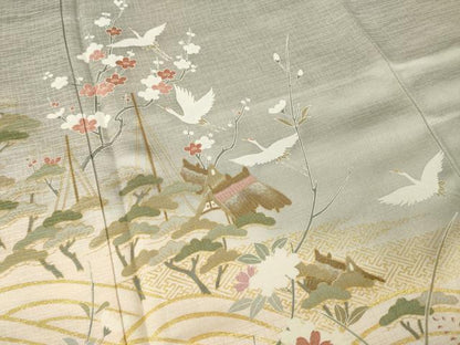 平和屋着物●訪問着 飛鶴風景花文 暈し染め 金彩 正絹 逸品 AABA9508ck