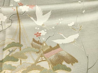 平和屋着物●訪問着 飛鶴風景花文 暈し染め 金彩 正絹 逸品 AABA9508ck