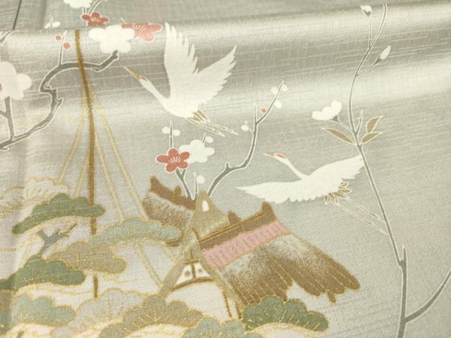 平和屋着物●訪問着 飛鶴風景花文 暈し染め 金彩 正絹 逸品 AABA9508ck