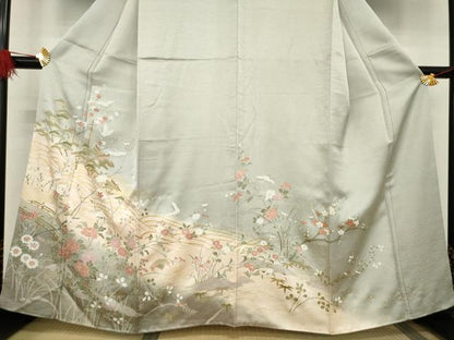 平和屋着物●訪問着 飛鶴風景花文 暈し染め 金彩 正絹 逸品 AABA9508ck