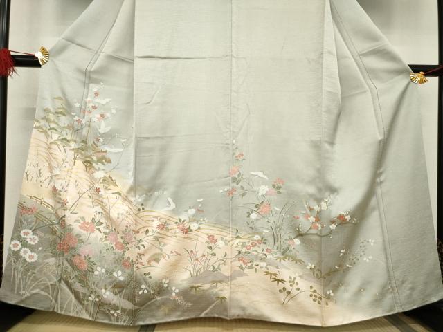 平和屋着物●訪問着 飛鶴風景花文 暈し染め 金彩 正絹 逸品 AABA9508ck