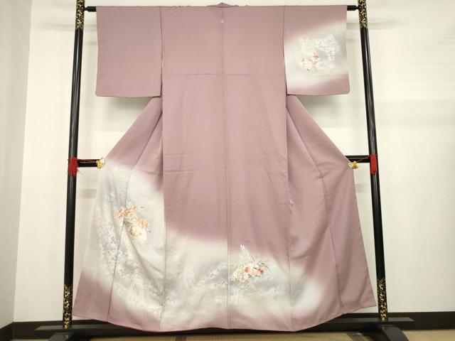平和屋着物●訪問着 地紙鴛鴦花文 銀彩 正絹 逸品 AABA9513ck
