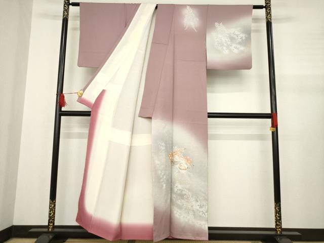 平和屋着物●訪問着 地紙鴛鴦花文 銀彩 正絹 逸品 AABA9513ck
