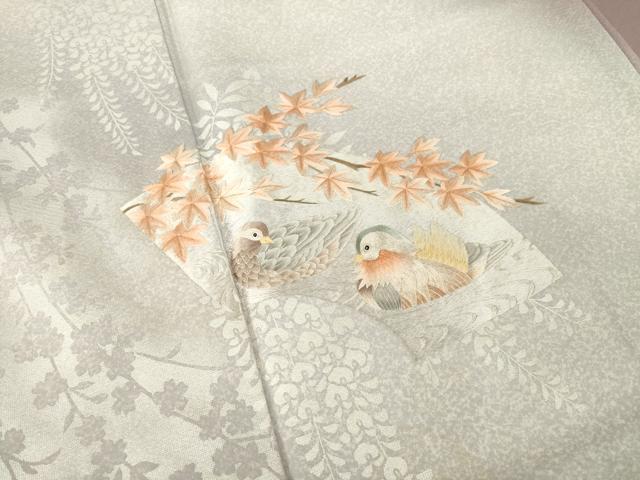 平和屋着物●訪問着 地紙鴛鴦花文 銀彩 正絹 逸品 AABA9513ck