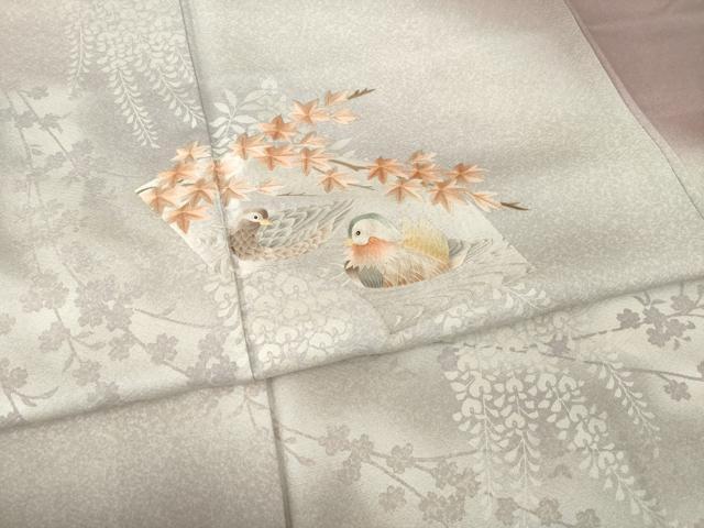 平和屋着物●訪問着 地紙鴛鴦花文 銀彩 正絹 逸品 AABA9513ck