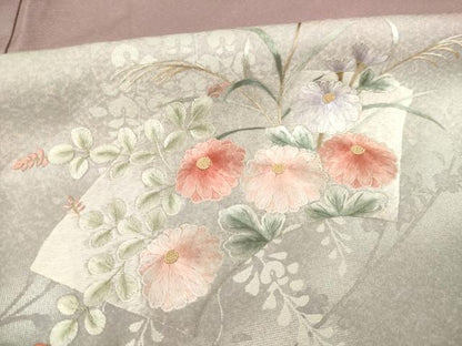平和屋着物●訪問着 地紙鴛鴦花文 銀彩 正絹 逸品 AABA9513ck