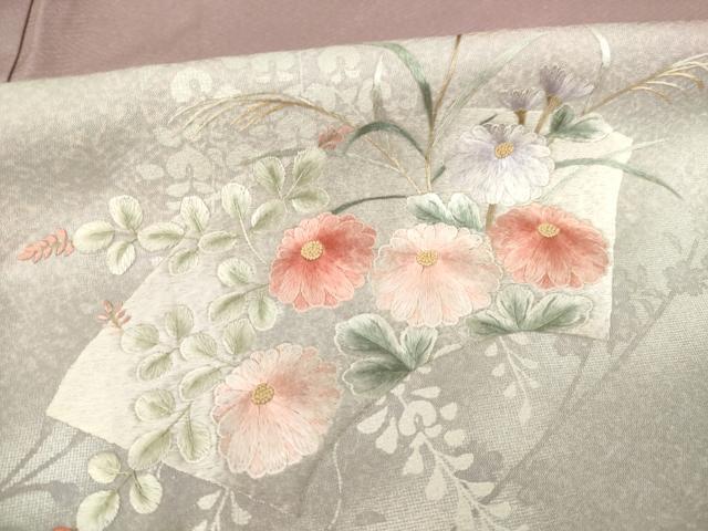 平和屋着物●訪問着 地紙鴛鴦花文 銀彩 正絹 逸品 AABA9513ck