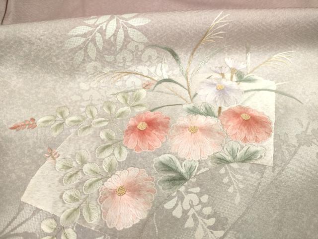 平和屋着物●訪問着 地紙鴛鴦花文 銀彩 正絹 逸品 AABA9513ck