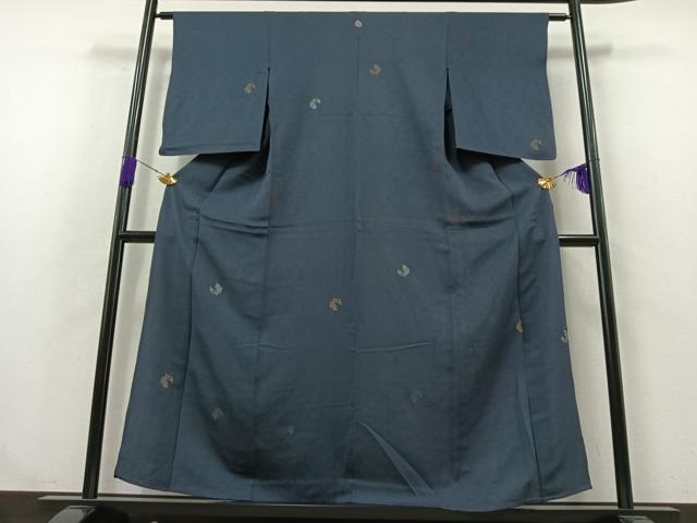 平和屋着物▽上質な小紋 単衣 流水文 魚 銀糸 正絹 逸品 AABA9521jh