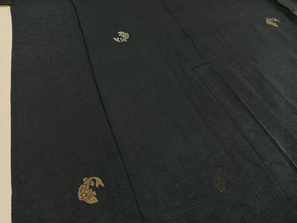 平和屋着物▽上質な小紋 単衣 流水文 魚 銀糸 正絹 逸品 AABA9521jh