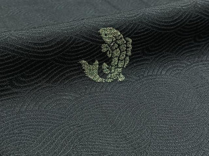 平和屋着物▽上質な小紋 単衣 流水文 魚 銀糸 正絹 逸品 AABA9521jh
