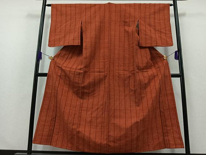 平和屋着物▽極上　紬　単衣　縞　正絹　逸品　AABC2219jh