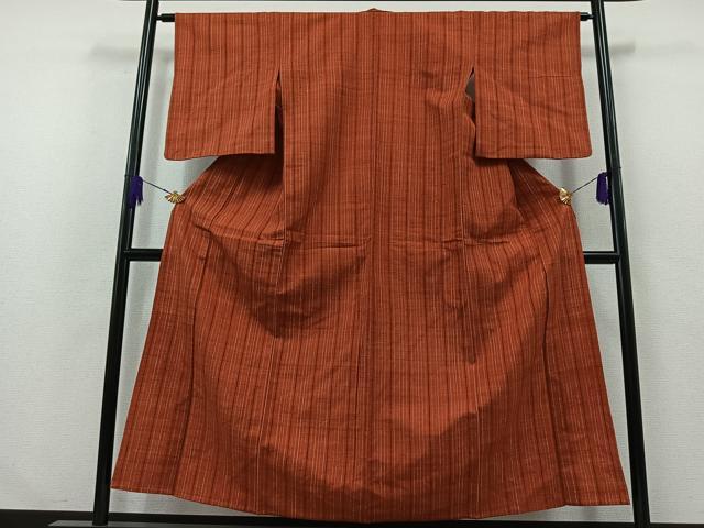 平和屋着物▽極上　紬　単衣　縞　正絹　逸品　AABC2219jh