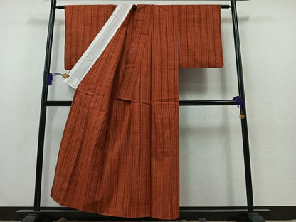 平和屋着物▽極上　紬　単衣　縞　正絹　逸品　AABC2219jh