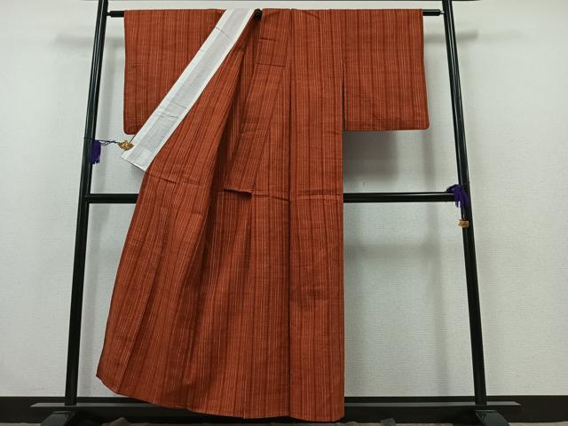 平和屋着物▽極上　紬　単衣　縞　正絹　逸品　AABC2219jh