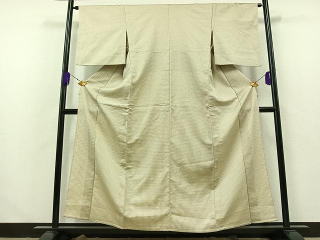 平和屋着物▽お召 単衣 格子 正絹 逸品 AABA9524jh