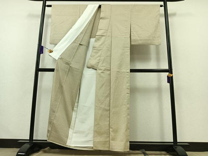 平和屋着物▽お召 単衣 格子 正絹 逸品 AABA9524jh
