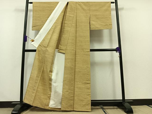 平和屋着物▽上質な紬 単衣 格子 正絹 逸品 AABA9526jh