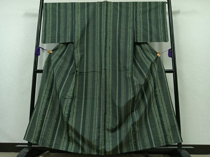 平和屋着物▽上質な紬 単衣 間道 正絹 逸品 AABA9527jh